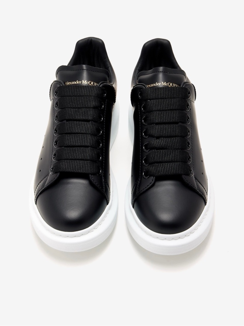 Alexander McQueen Black Leather Sneakers with White Sole
